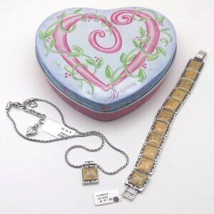 Brighton Florence Silverplated Enamel Jewelry Set Necklace Bracelet w/ Gift Tin